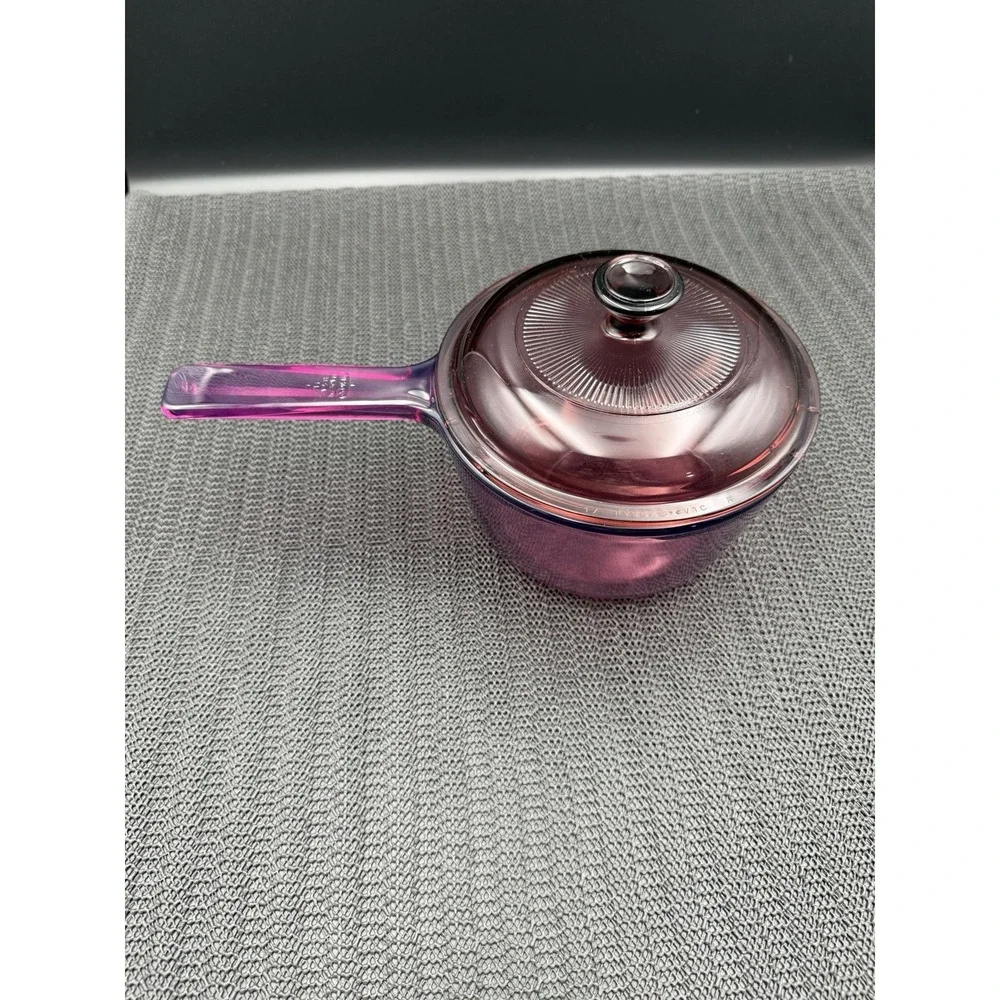 Corning Visions Cranberry 1L Saucepan Glass USA W/Lid